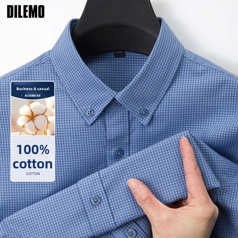 

Top Grade 100% Cotton Anti-wrinkle Breathable New Fashion Checkered 2025 Men Shirt Brand Plaid Slim Fit Long Sleeve Casual Tops