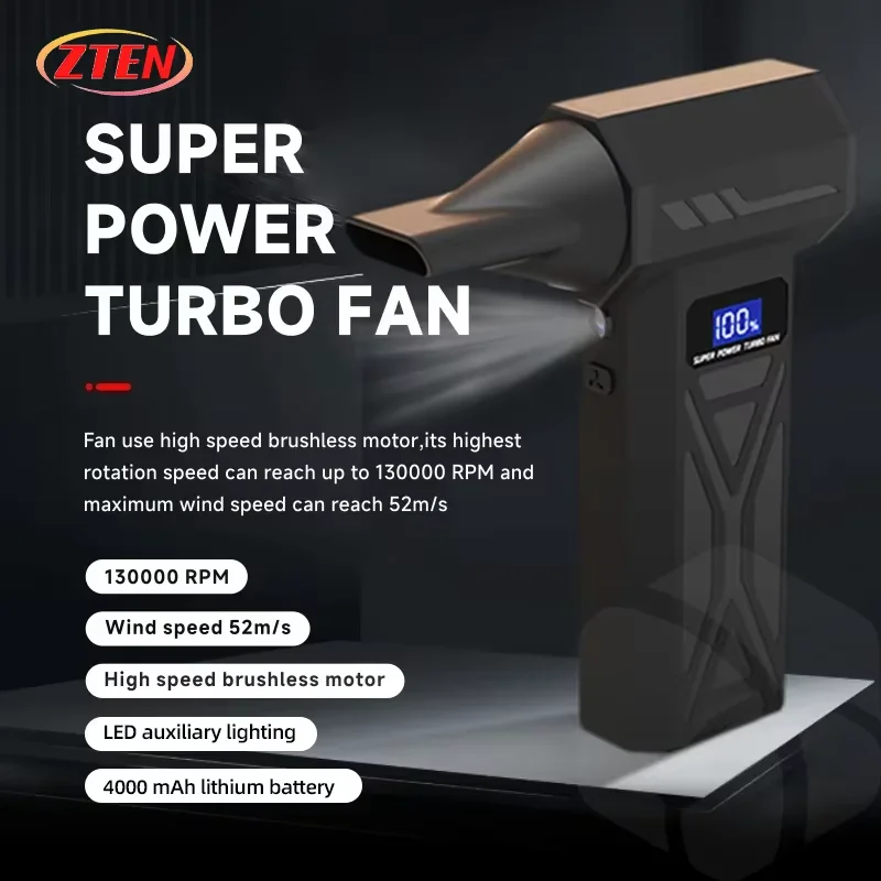 

Zten Portable Air Violent Blower Mini Turbo Jet Fan Handheld Brushless Motor 130,000 RPM Wind Speed 52m/s industrial Duct Fan