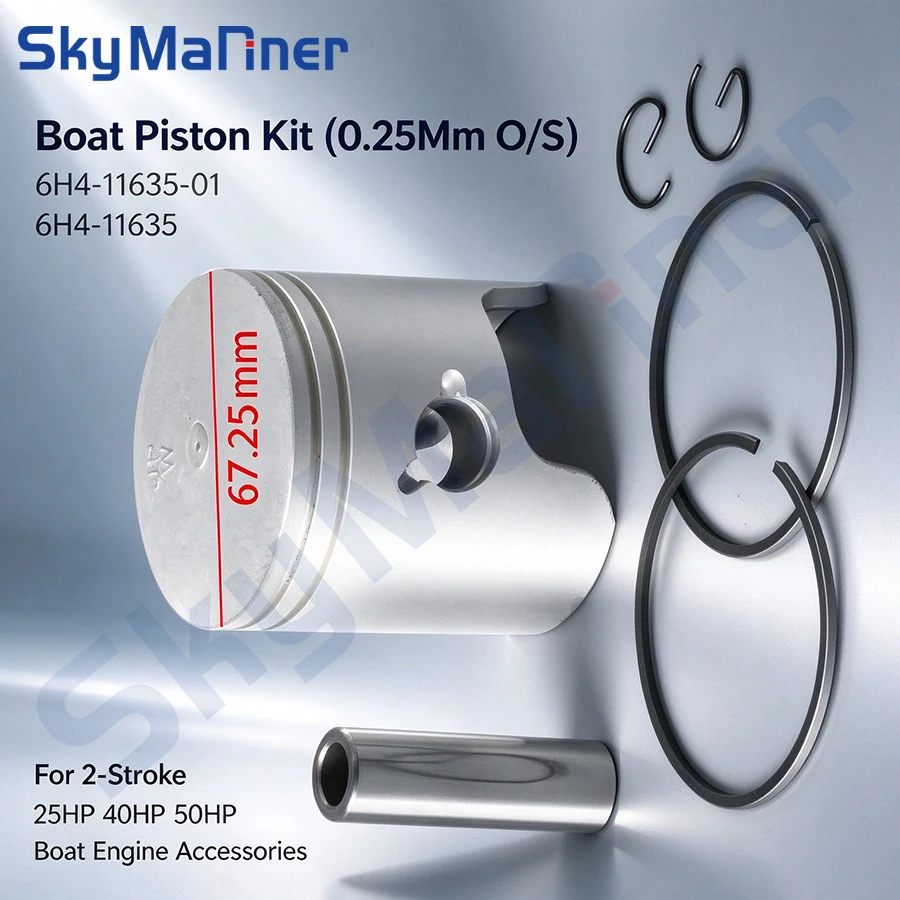 Boat Piston Kit (0.25Mm O/S) 6H4-11635-01 6H4-11635 For Yamaha Outboard Engine 2-Stroke 25HP 40HP 50HP Boat Engine Accessories