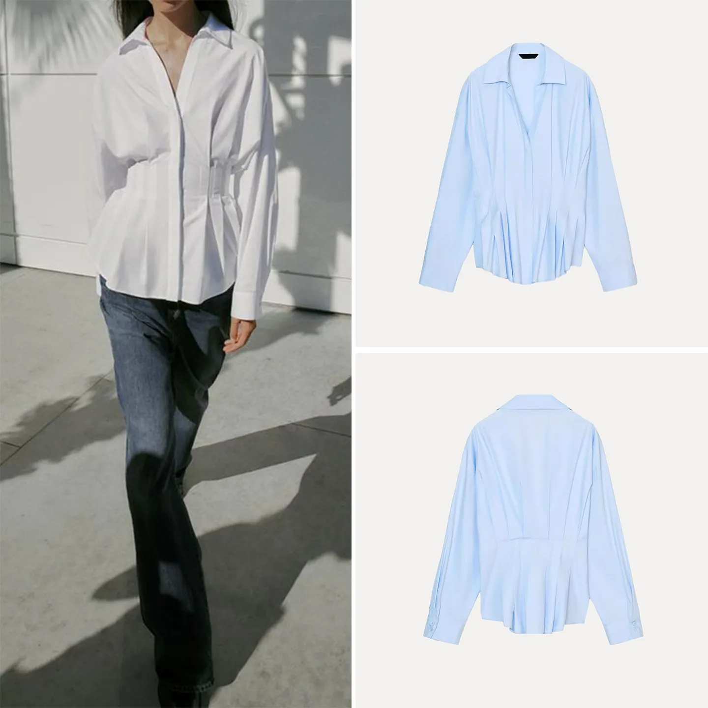 

Simple Sli Long Sve Pleated Collar irt Women's Faion 2025 Winter New Arrival Z Commute Sle Slim Fit irt