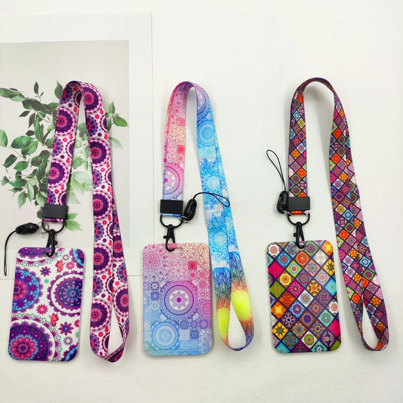 Mandala ID Badge Holder Cordón Datura Titulares de tarjetas de crédito Correa para el cuello Funda para tarjetas de puerta para niñas Llavero