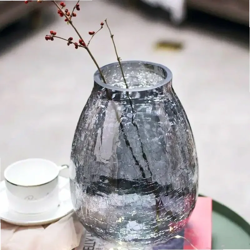 

Creative large light luxury cracked ice flower glass vase Liuguang transparent flower ware American home decoration flower