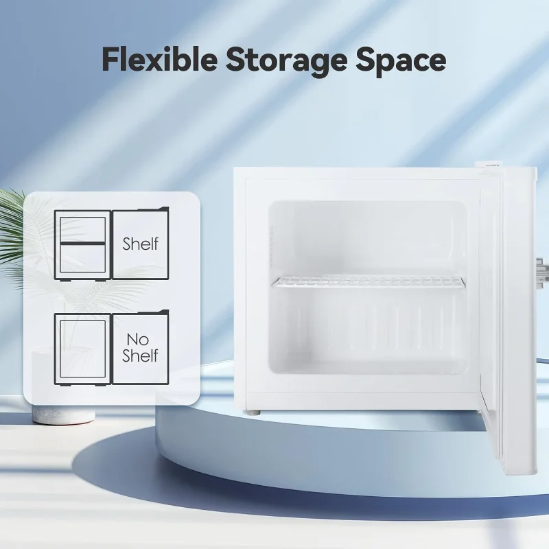 فريزر صغير، 1.2 قدم مكعب، فريزر مستقيم صغير بمقبض، أرفف قابلة للإزالة، 7 ترموستات قابل للتعديل، ضوضاء منخفضة