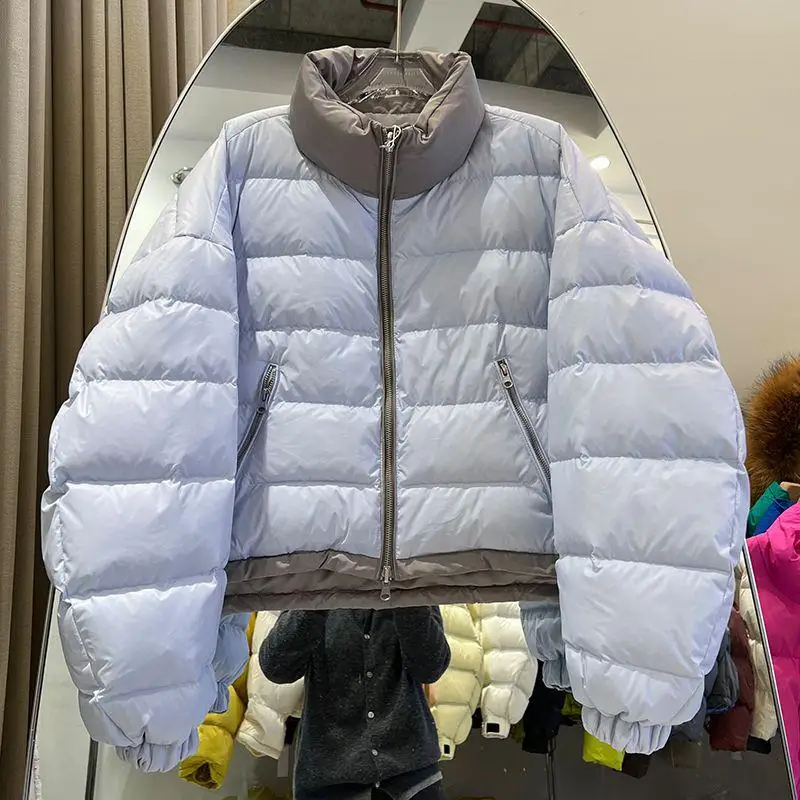 

Двусторонняя утепленная куртка-пуховик в корейском стиле, свободного кроя, с воротником-стойкой, теплая, модная, для женщин, новинка зимы