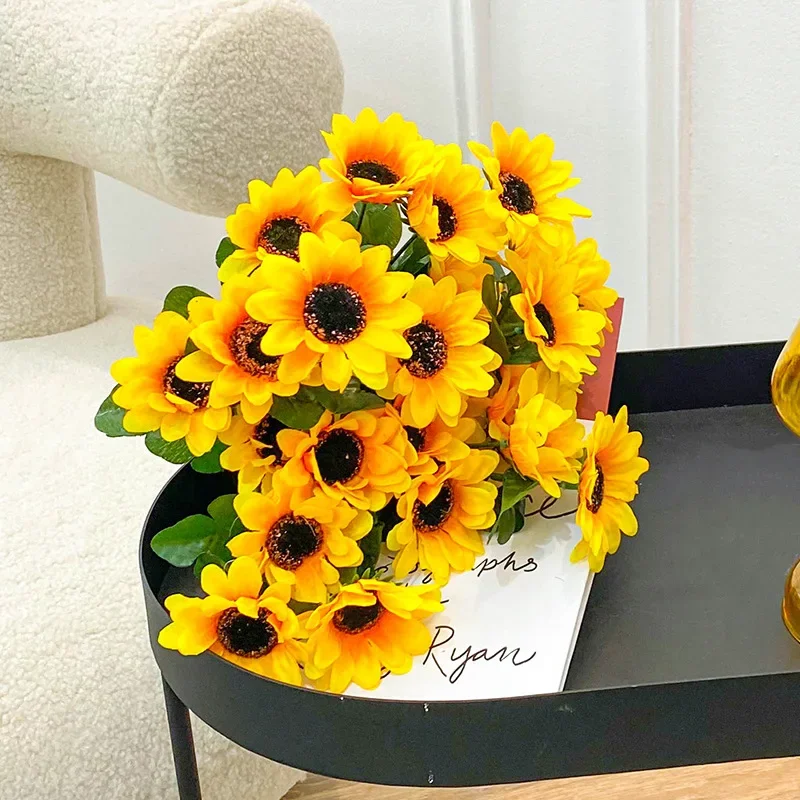 7 Heads Artificial Sunflower Flowers Bouquet Silks Flowers for Home Bridal Wedding Car Party Festival Gifts DIY Vase Decor Tools