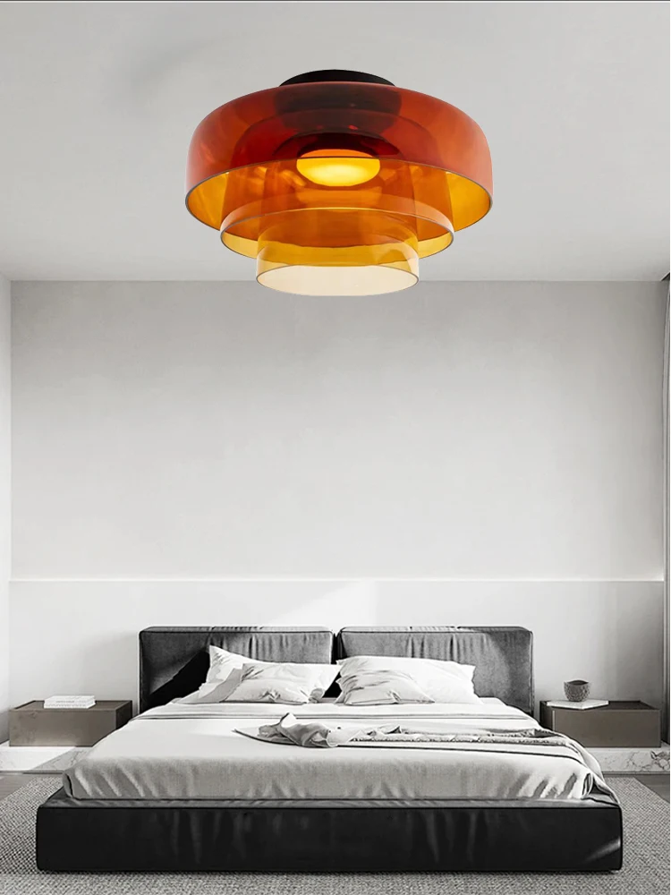 2024 Modern Orange Glass Ceiling Lamps Home Appliance Simple Design Lighting for Bedroom Decoration