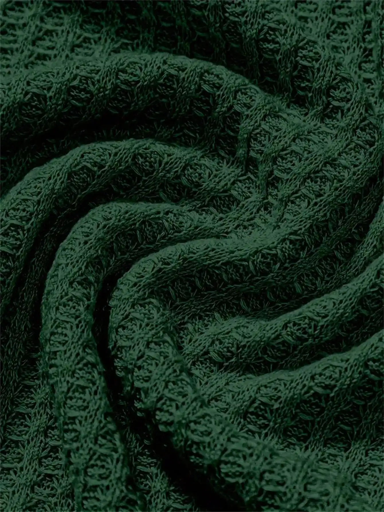 Men's Dark Green Waffle Knit Short Sleeve Polo Shirt, Casual Elastic Fit for Outdoor & Leisure