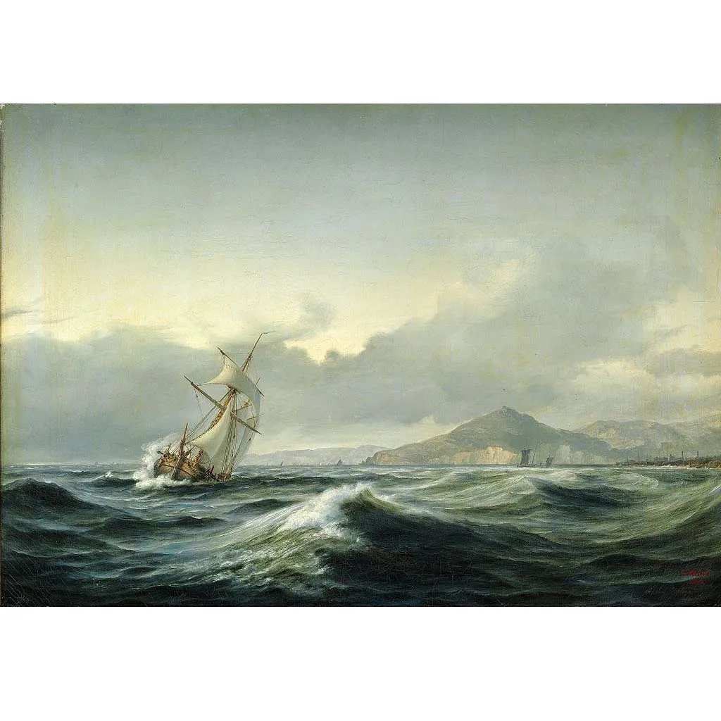 

Anton Melbye paintings,Seascape with sailing ship in rough sea,Hand painted famous painting reproduction,Seascape oil painting