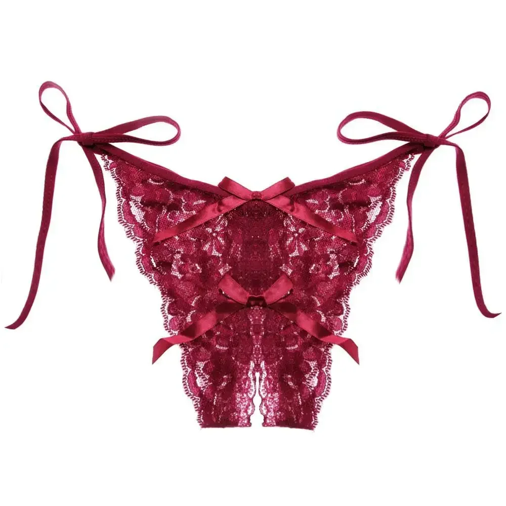 Lingerie sexy Mutandine da donna Apertura sul cavallo Perizoma trasparente Perizoma Solido Bowknot Intimo per donna Donna Mutandine di pizzo