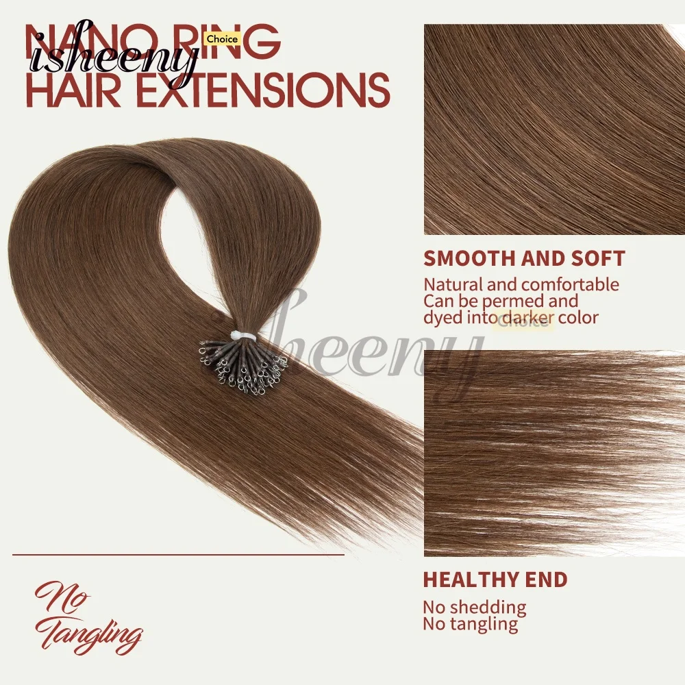 30G-50G Nano Rings Human Hair Extensions 12-20 inches Nano Tip Hair Extensions 50pcs Straight Hair Nano Beads Hair isheeny