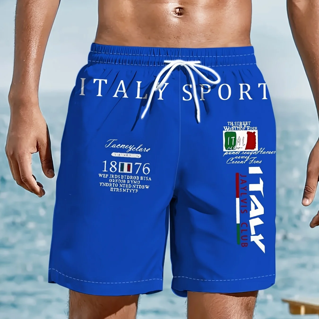 

Мужские модные повседневные шорты, итальянский спортивный принт, зеленый с белыми полосками, дизайн с итальянским флагом, быстросохнущая уличная одежда с завязками на талии