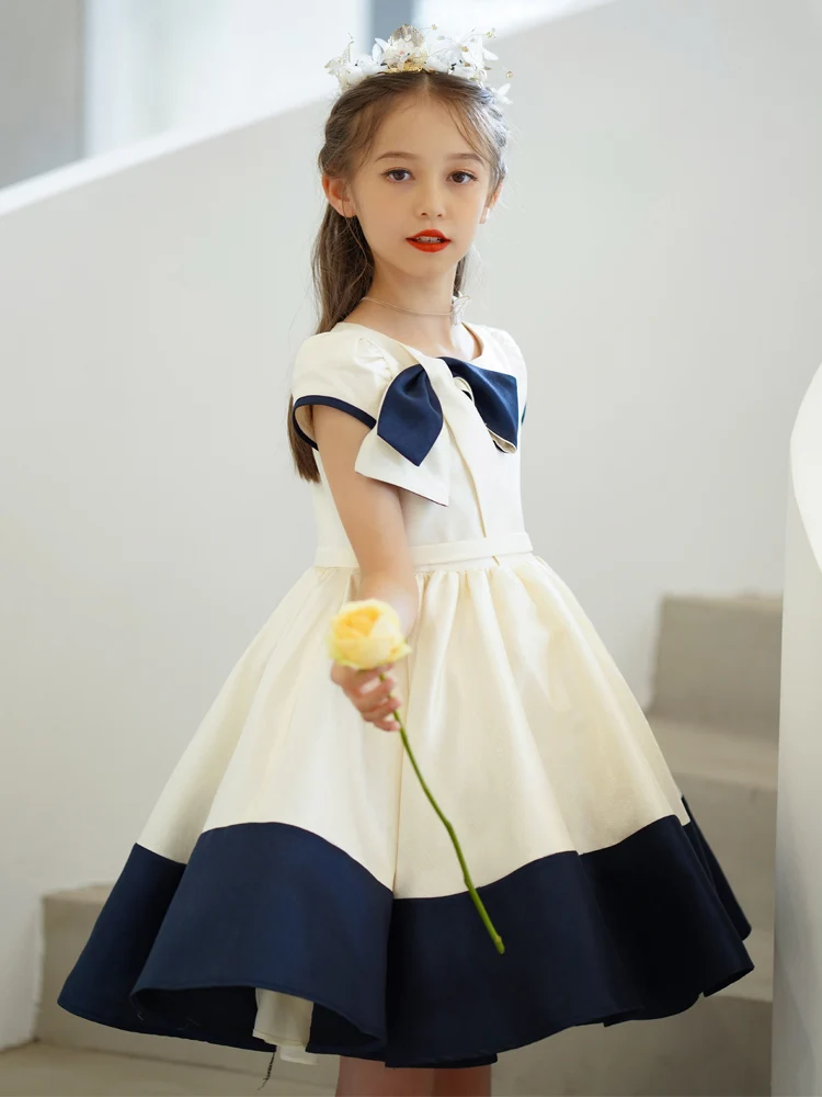 New High-End Flower Girls Evening Gown Big Bow Design Spanish Vintage Children Birthday Party Dresses for Easter Eid