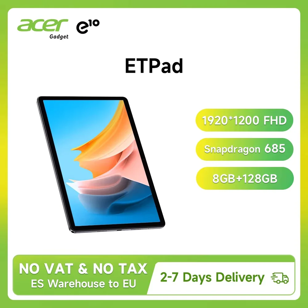 Acer Gadget E10 ETPad Tablet Snapdragon685 10.95-inch 1920x1200 Google WidevineL1 Display 8GB RAM 128GB ROM 2.4G/5G