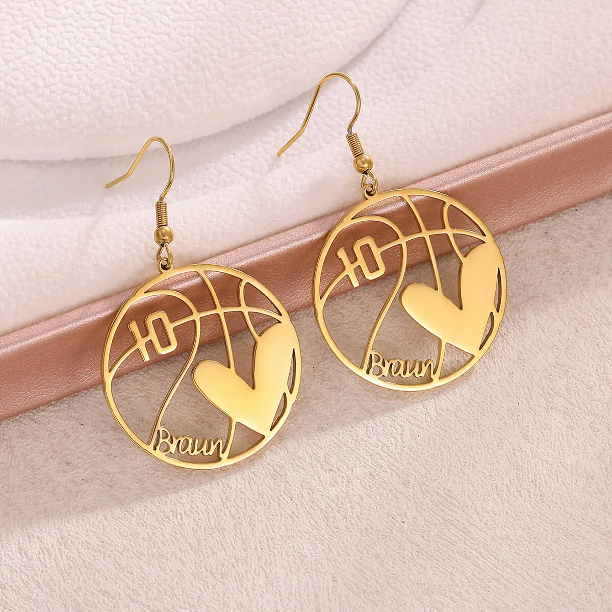 Custom Basketball Earring Personalization Number Drop Earrings Heart Stainless Steel Earrings For Women Love Piercing Jewelry