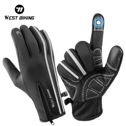 WEST BIKING Reflective Sport Gloves Winter Thermal Fleece Gloves Touch Screen Outdoor Skiing Motorcycle MTB Cycling Equipment