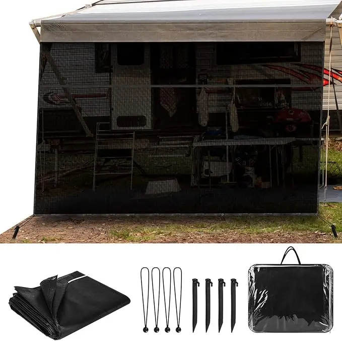 Black PVC Mesh Screen Zipper UV Blocker Privacy Complete Camper Awning Front Shade Kit Motorhome Camping Shade Sails Nets