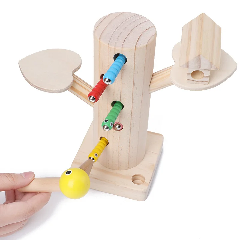 Juguetes Montessori de madera para niños, juego educativo de aprendizaje, pesca, pájaro carpintero, atrapar gusanos, Motor fino, entrenamiento de