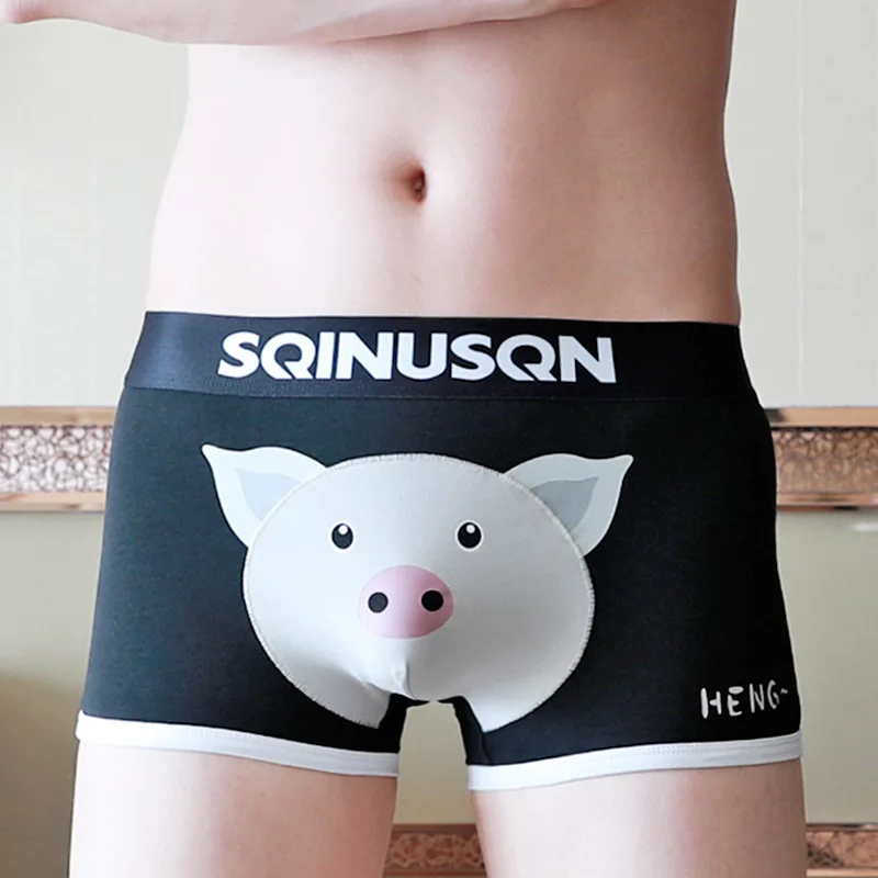 الكرتون خنزير بوق الحقيبة سراويل بوكسر الرجال تنفس ملابس داخلية قطنية الكورية الشباب الجدة Underpant الذكور مضحك نوم جذع #1