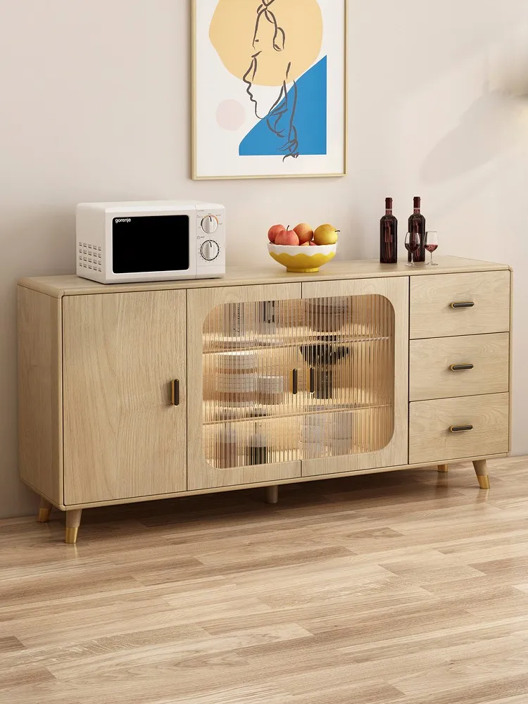 Solid wood sideboard storage cabinet modern minimalist Nordic wine cabinet against the wall pantry cabinet home kitchen cupboard