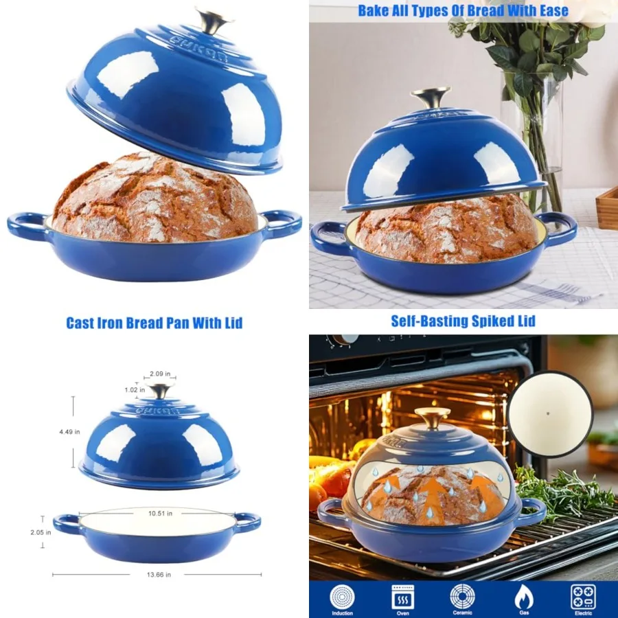 Olla holandesa con tapa, olla holandesa de hierro fundido esmaltado para hornear pan, olla antiadherente para hornear/sartear en horno/estufa, para asar, cocinar a la brasa