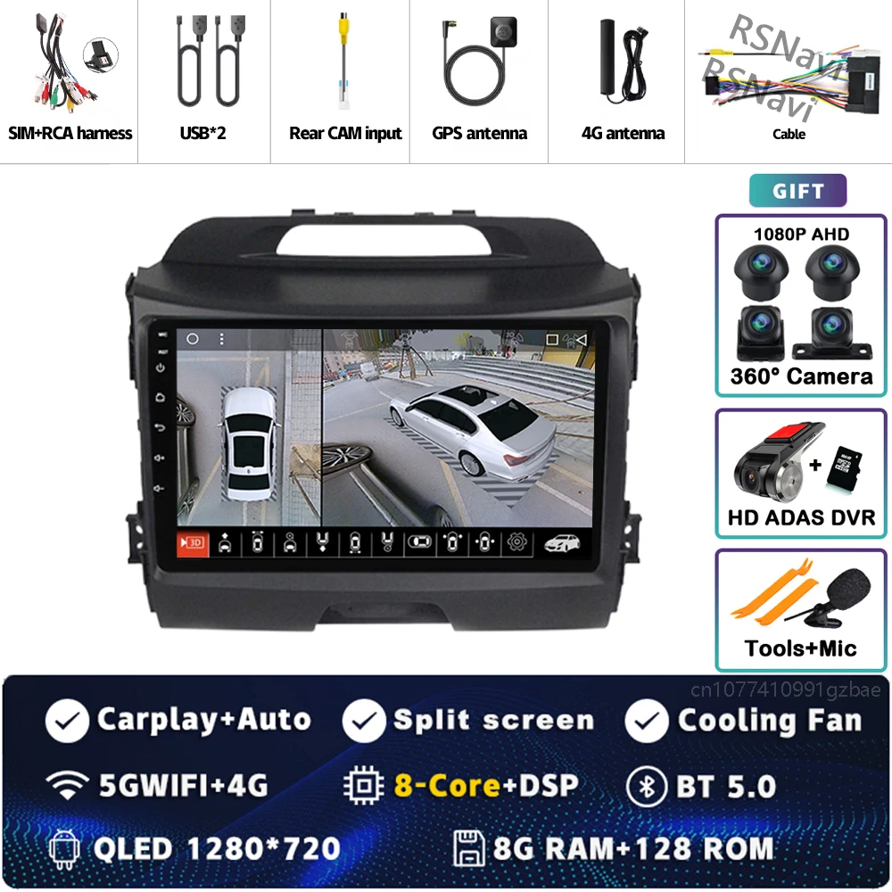 Android 15 Voor Kia Sportage 3 SL 2010-2016 2K QLED Android Autoradio Multimedia Video Player GPS Stereo CarPlay 4G Head Unit