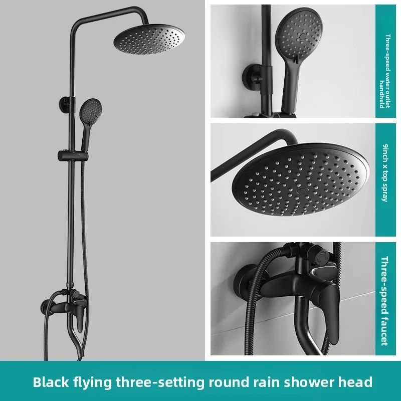 

Bathroom black shower full set hotel shower set project model digital display hot and cold