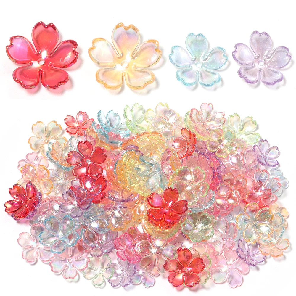 100-200pcs/lot AB Transparent Acrylic Spacer Beads Flower Shaped Loose Bead Caps For Jewelry Handmade DIY Bracelet Keychains