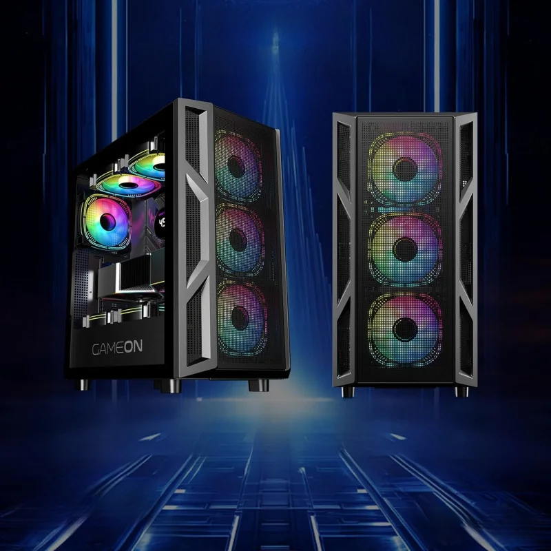 TRIDENT IV Gaming PC Case – /M-ATX/ITX Support, Tempered Glass, ARGB+PWM Lighting, Pre-installed 4 Fans, 280mm Water C
