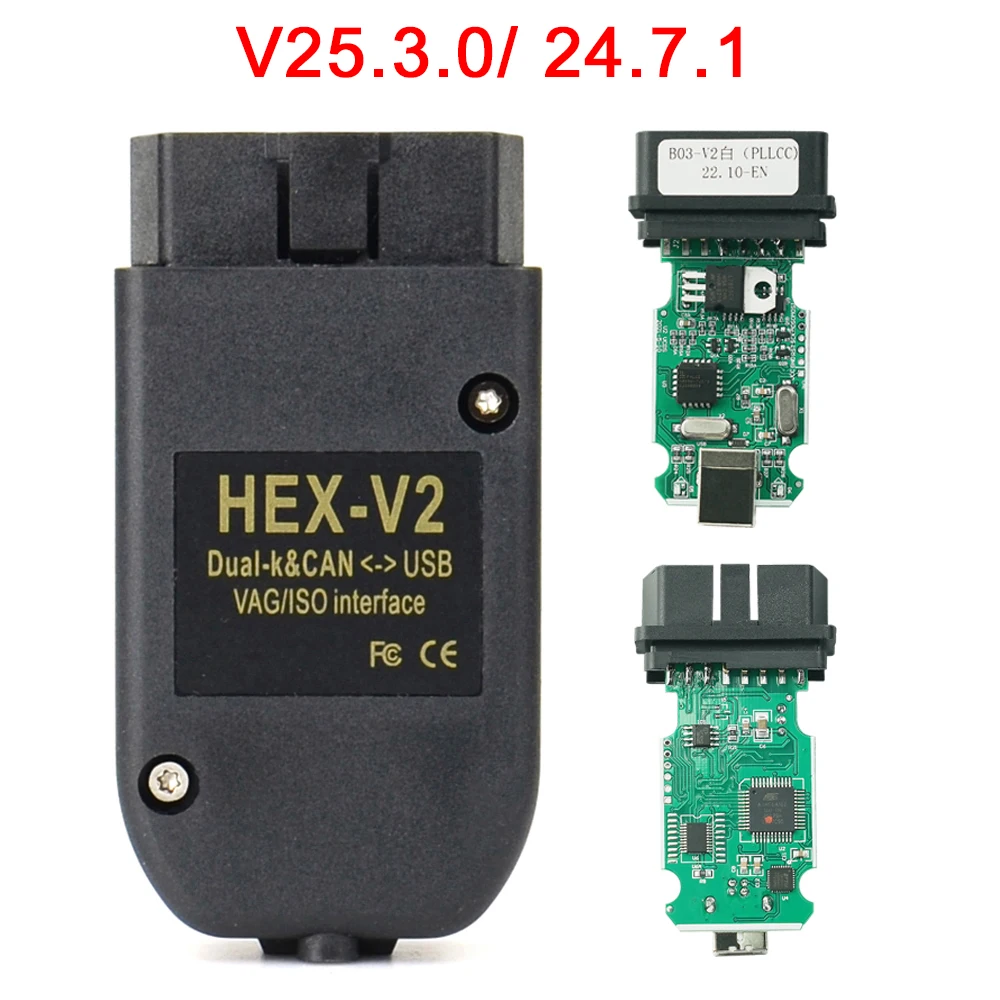 V25.3 V24.7 لـ VAG Hex V2 Obd2 الماسح الضوئي لـ VAG HEX V2 واجهة USB لسكودا لمقعد VINs ATMEGA162 متعدد اللغات