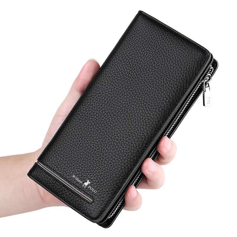 WILLIAMPOLO Luxury Brand Business Men Wallets Genuine Leather Long Purse Male Clutch Bag Credit Card Holder Wallet For 219