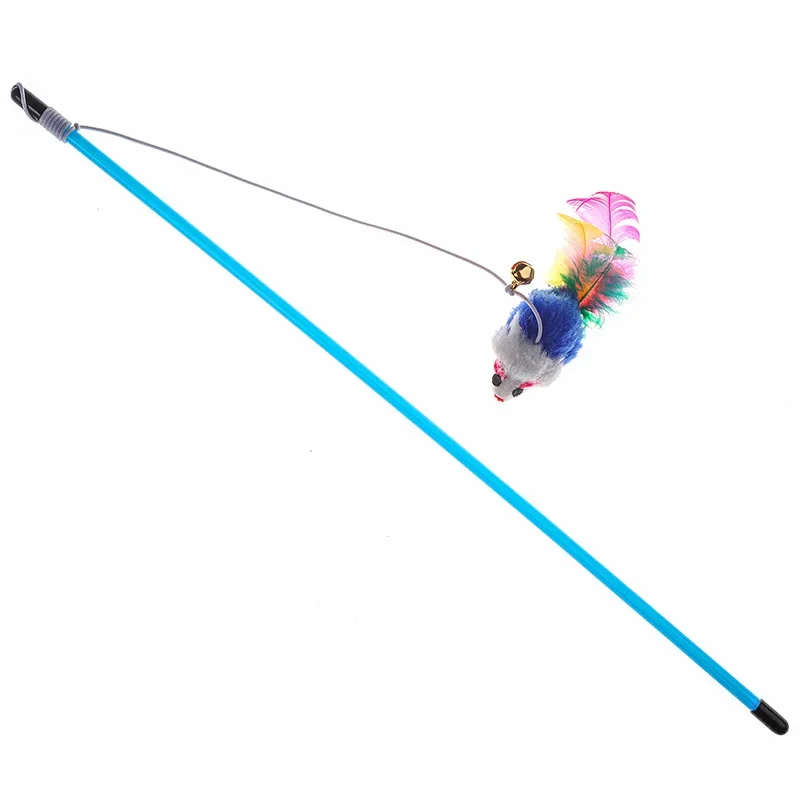 Fishing Rod Feather Mouse Cat Elastic Rope Toy with Bell Making Sounds To Tease Cat Feather Mouse