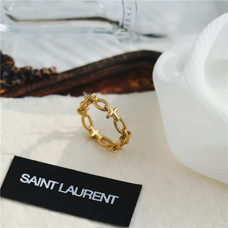 

2024 Colorless Hollow Out Cross Boho Ring Steel Stainless Golden Colour Finger Fancy Rings For Girls Woman Christmas Gift