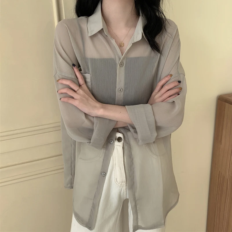 

Ice Silk Women's Long Sleeve Sun Protection Shirt Ultra Fairylike Summer Air Conditioning Shirt Thin Outerwear Chiffon Cardigan