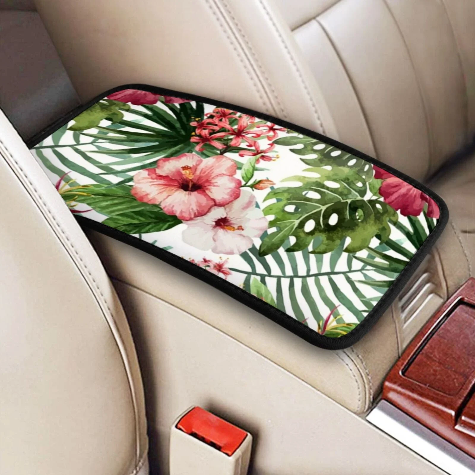 Leaves, plants, flowers, car center console armrest covers, suitable for car interior accessories, general car armrest pads