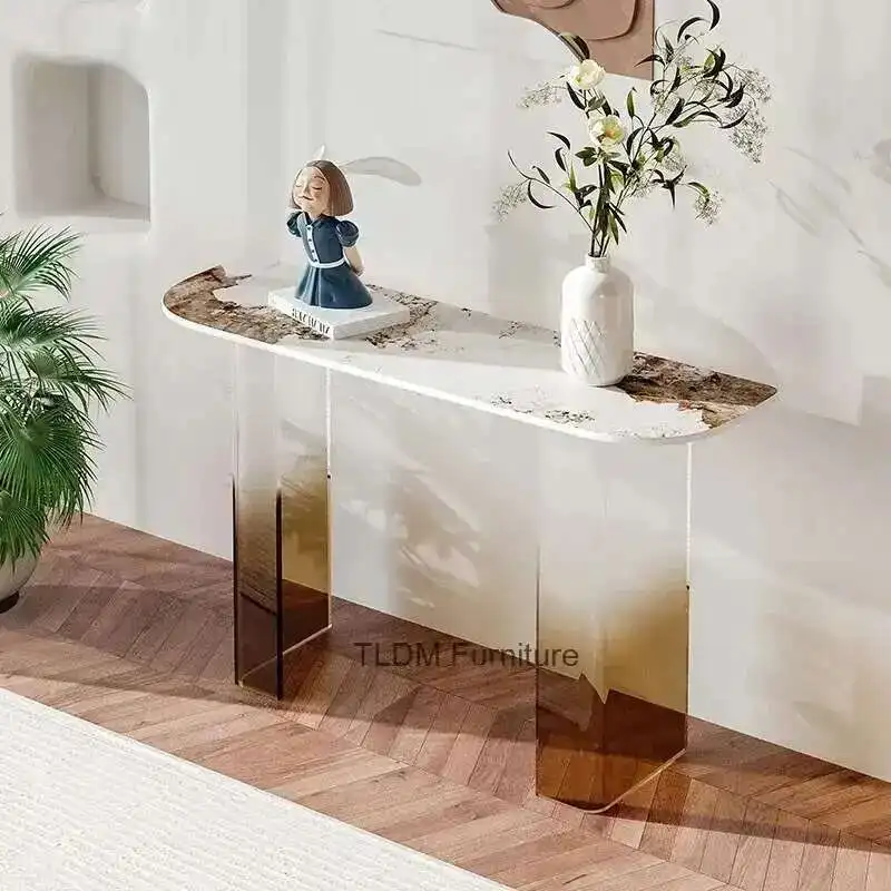 

Gradient Acrylic Console Table Bar Wall Entrance Table Simple Sintered Stone Coffee Tables Decoration Semi-round End View Table