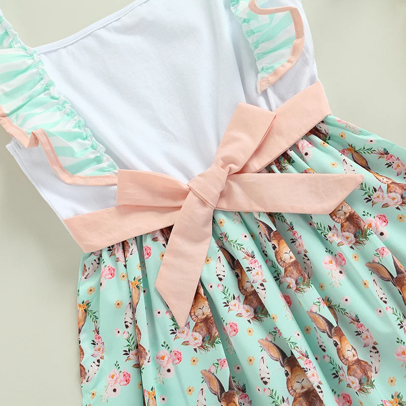 Toddler Girl Floral Print Sleeveless Dress Sweetheart Neckline with Ruffled Hem and Bow Detail Adorable Outfit for Summer