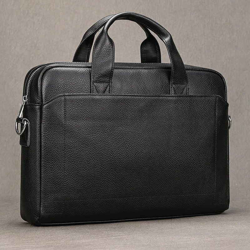 Casual Style 14 Inch Laptop Bag For Man Soft Cowskin Handbags Genuine Leather Shoulder Bag For Male Black Men's Business Totes