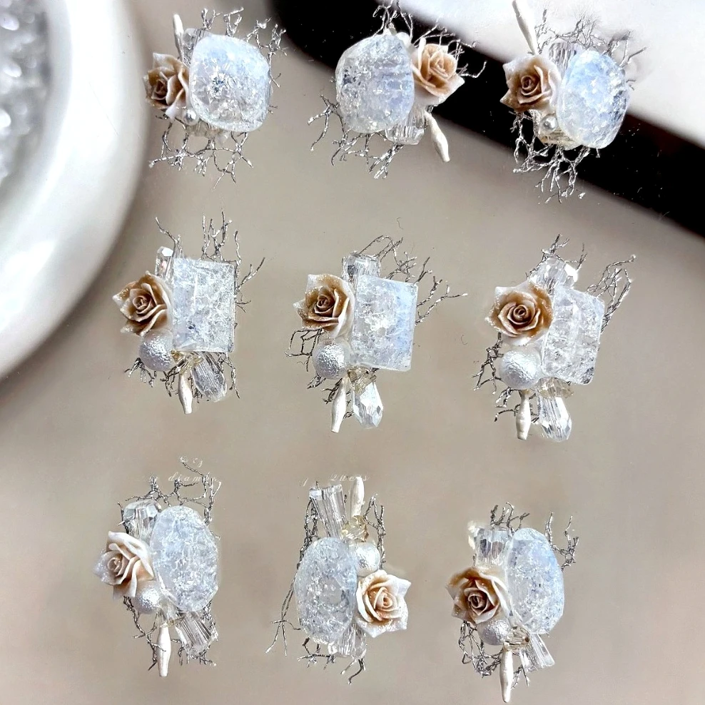 Organza Kamelia Kwiatowa Ozdoba Kryształowe Cyrkonie Koronka Perła Kokarda Róża Serce Urok Dekoracje do Paznokci Akcesoria Narzędzia