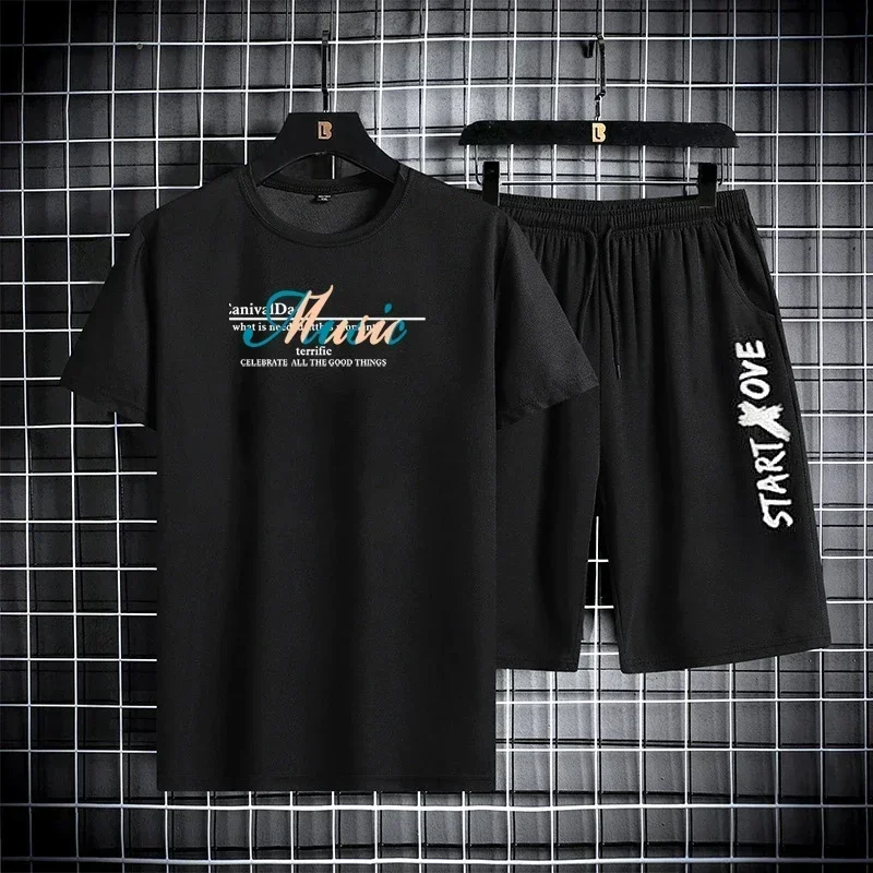 

T-shirt for Men Set Summer Manga Tshirt Tops Bear Loose Graffiti Tee Fashion Goth Casual Print Short Sleeve Breathable Men suit