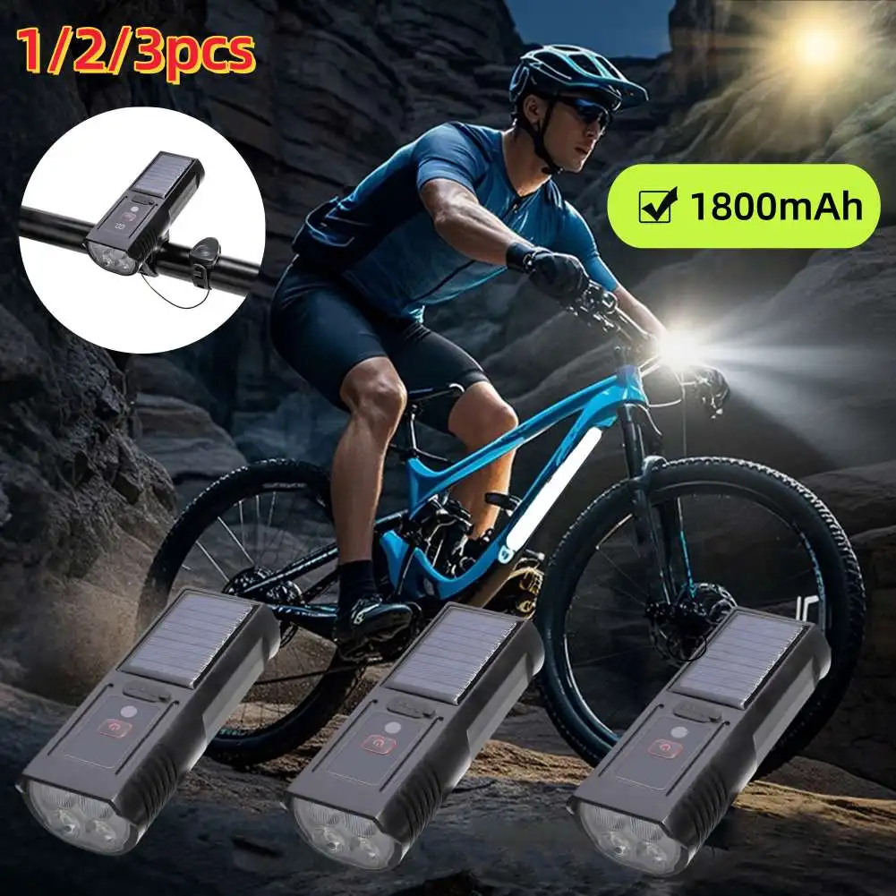 

1-3PCS Solar Bicycle Light 400LM Headlight Waterproof Rechargeable Front Lamp Ultralight Flashlight Power Bank for Night Riding