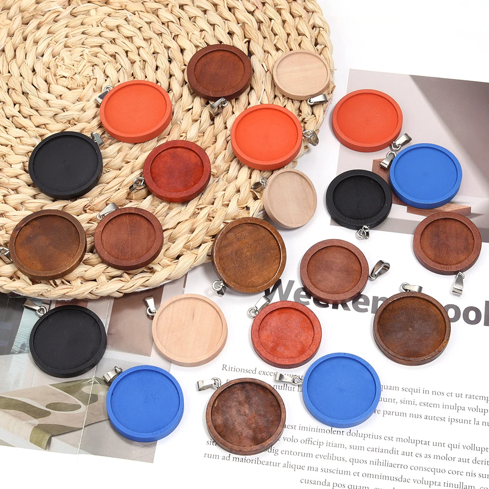 1-5pcs/lot 25 30mm Round Wood Cabochon Base Settings Charms Earrings Blank Tray Necklace Pendant Jewelry Making Accessories - view 6