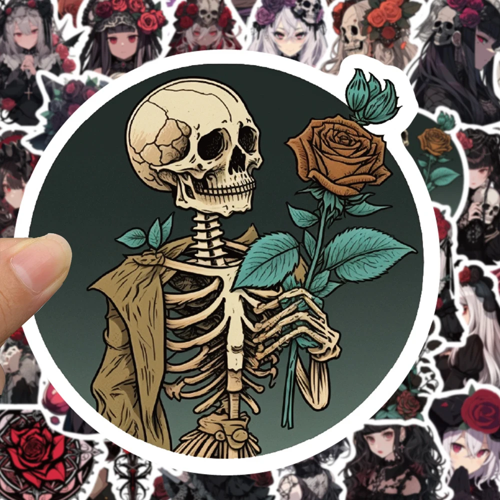

10/30/50pcs Aesthetics Girls Rose Stickers Gothic Graffiti Cartoon Sticker Notebook Bike Suitcase Phone Cool Decals Decoration