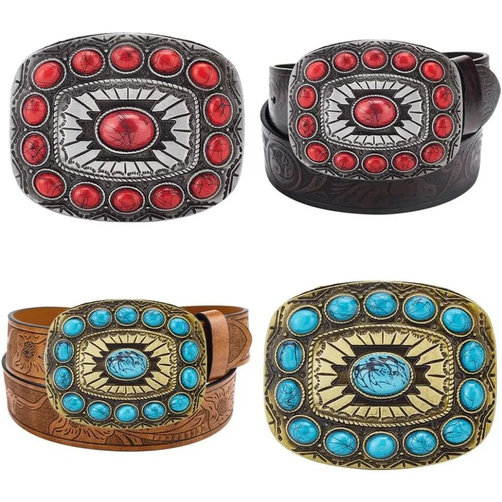 2 Colors Vintage Turquoise Belt Buckle Metal Fastener DIY Leather Making Hardwares Concho Leather Belt Accessories