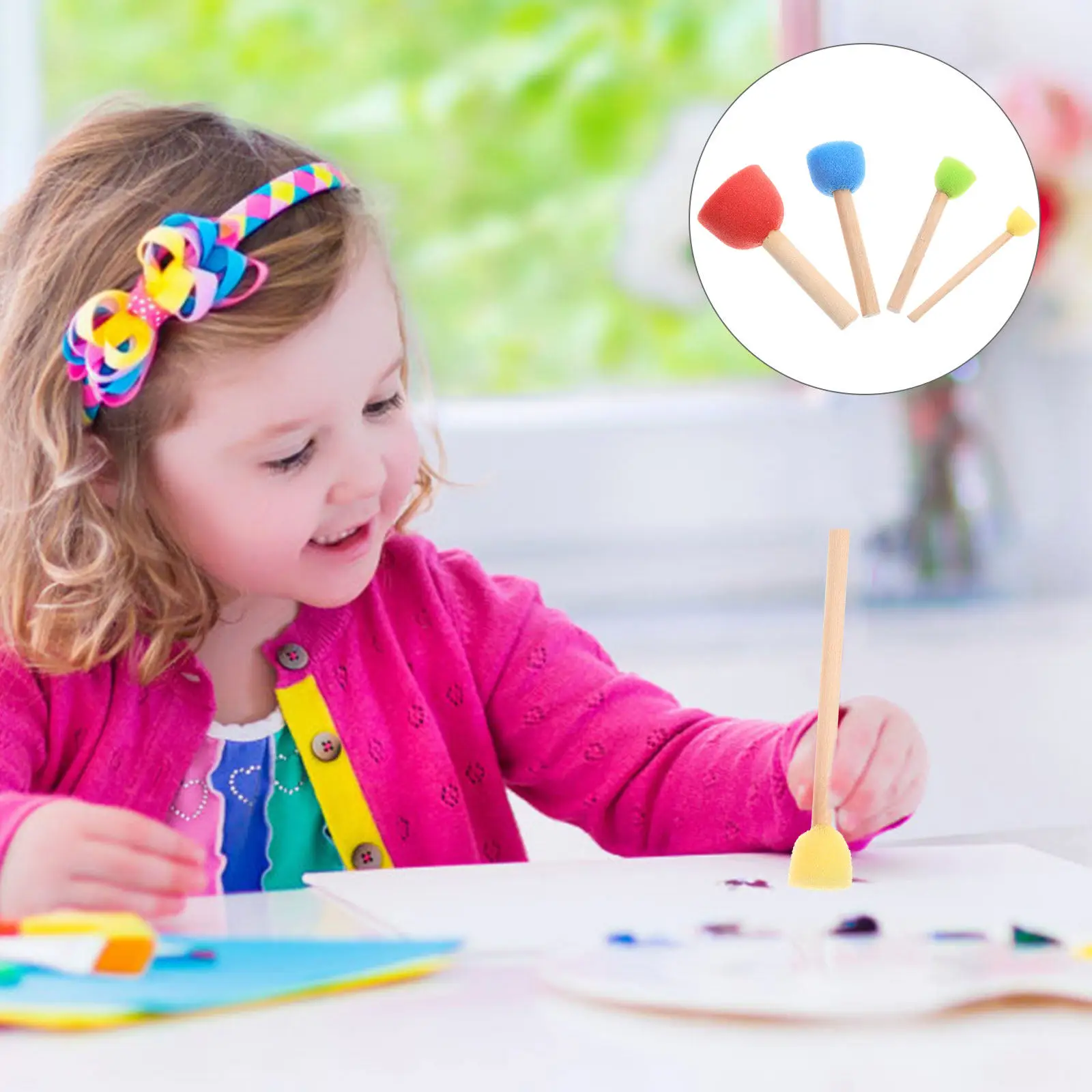 24pcs Kids Sponge Painting Brushes with Wooden Handles for Arts Crafts Drawing Stamping Hands-on Learning Play