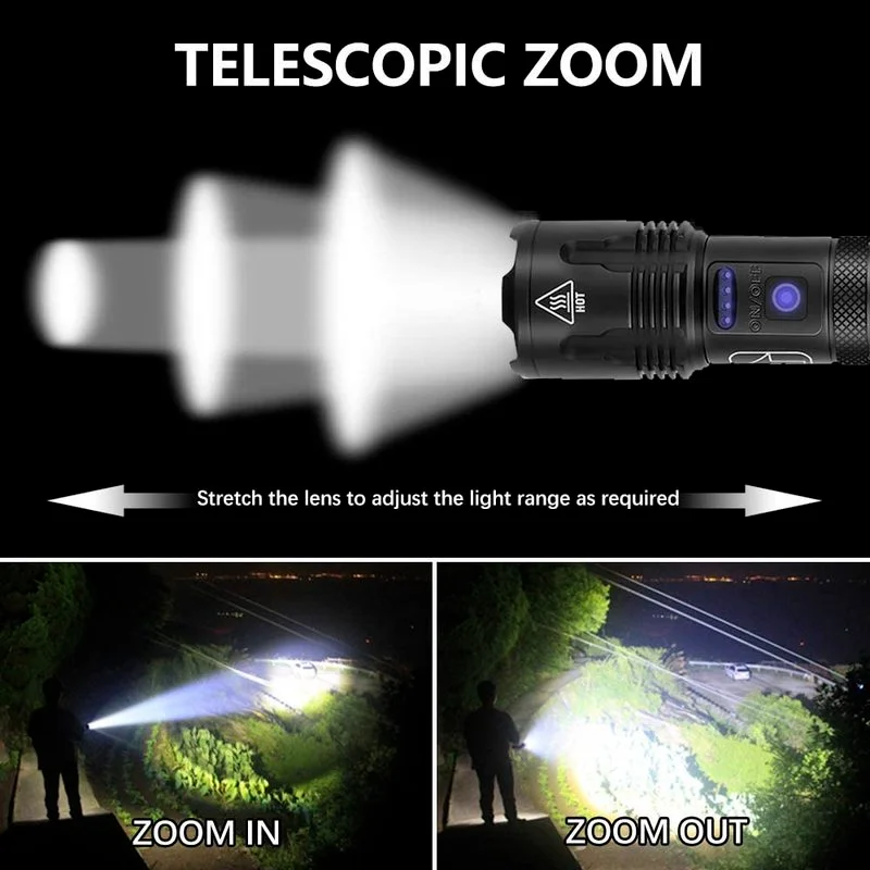 Usb Rechargeable Xhp70 Led Flashlight High Lumens Super Bright Zoomable Tactical Handheld Light for Camping with 18650 Battery