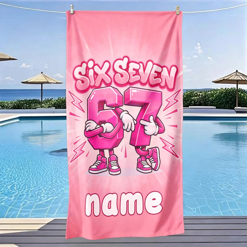 Custom beach towels- Personalized Pink 67 Hip Hop Cartoon Beach Towel Beach pool party party gifts for multiple scenes