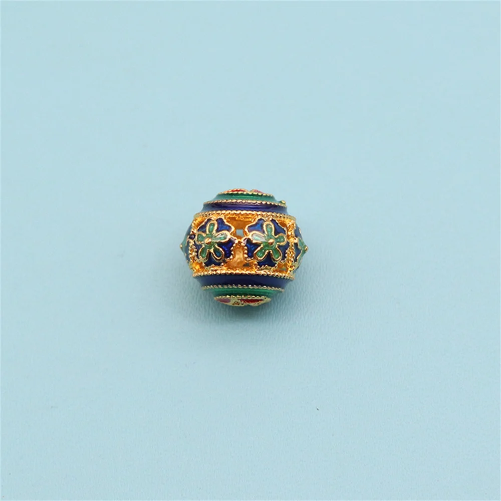 Chinese Style Pure Copper Hollowed Out Beads Enamel Filigree Separated Beads DIY Handmade Bracelet Loose Bead Jewelry