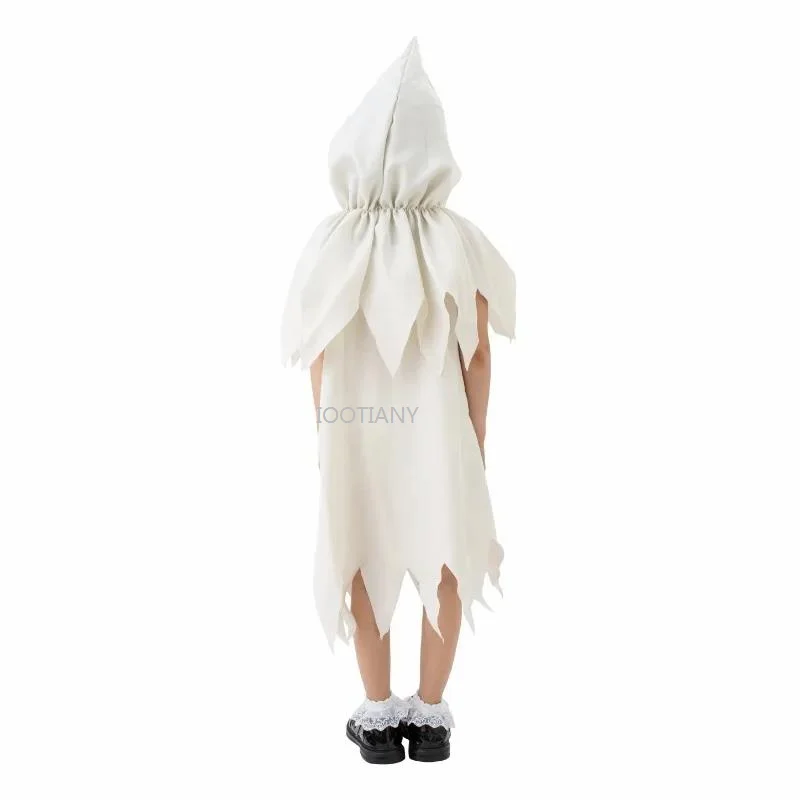 Capa blanca con cara de fantasma, traje de Cosplay para fiesta de Halloween, traje de actuación de terror, conjuntos de escenario de actuación para niños