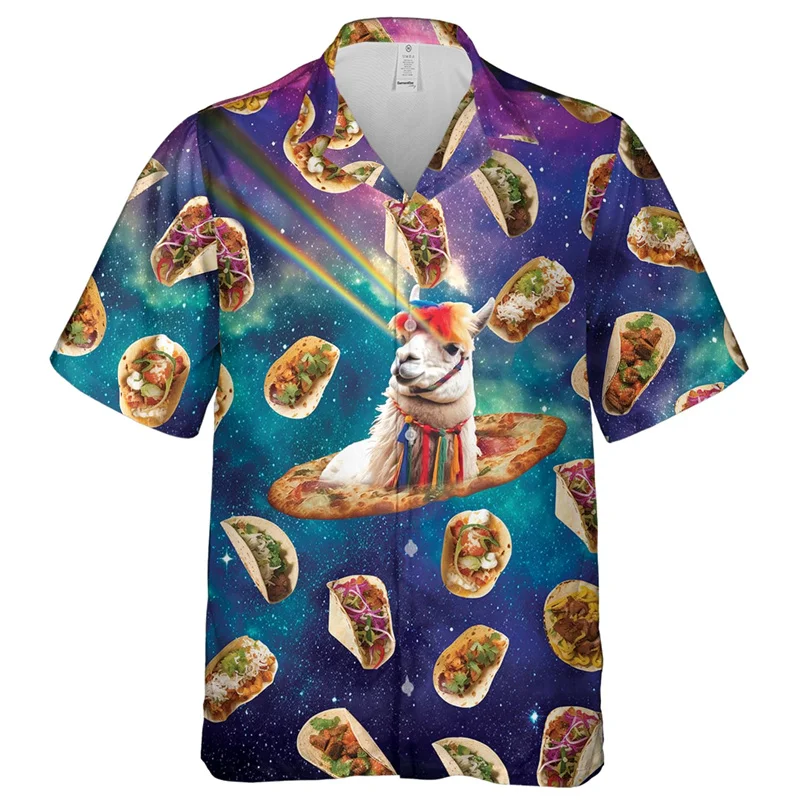 

Fashion Hip Hop Alpaca Graphic Aloha Shirts For Men Short Sleeve Funny Animal Sheep Lapel Beach Shirt Blouse Tops