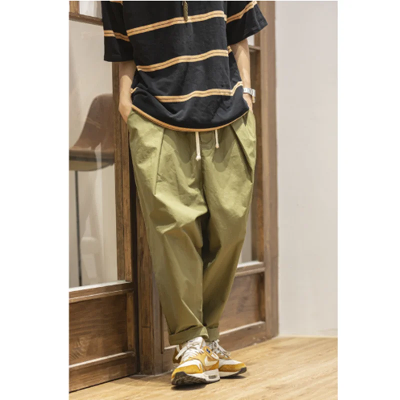 Japanese Retro Loose Overalls 9 Points Radish Profile Wide-leg Casual Lantern Harem Trousers Men's Outdoor Hiking Trekking Pants